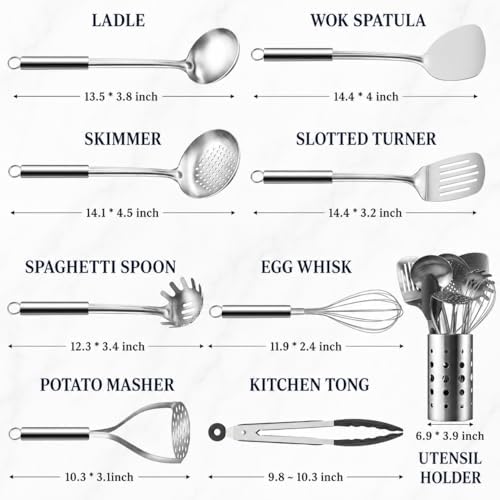 Pleafind Cooking Utensils Set - 9 PCS Stainless Steel Kitchen Utensils
