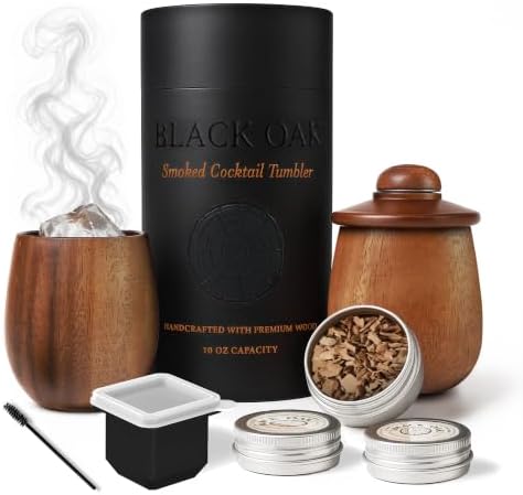 Black Oak & Smoke Wood Whiskey Cup Set, 2-Pack with Smoker & Wood