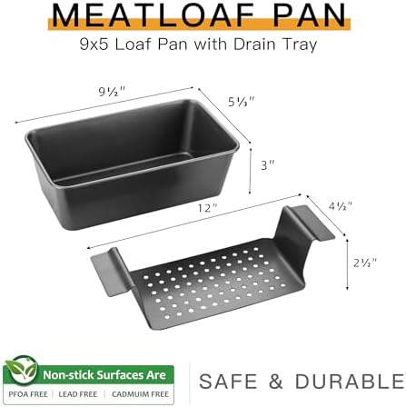 HONGBAKE Meatloaf Pan with Drain Tray, 9 x 5 Inches Loaf Pans with