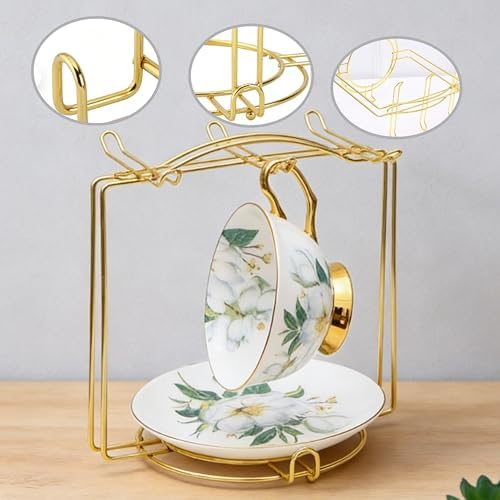 2 Pack 6-Hook Gold Metal Teacup Holder Stand for Kitchen Counter
