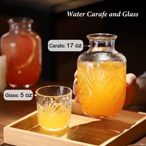 Bedside Water Carafe and Glass Set, Mfacoy 17 OZ Glasses Pitcher &