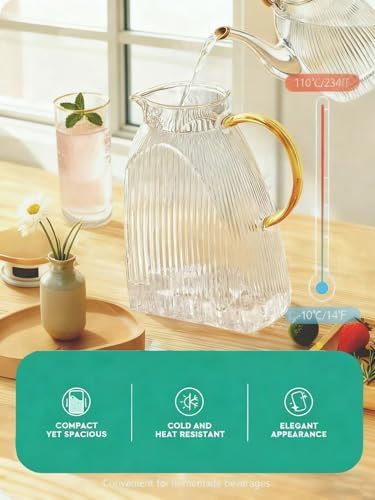 Water Pitcher Glass for Fridge, for 1.8L/63oz Fridge Door with