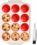 BRONYPRO Silicone Muffin Pan for baking, 12-Cup, Warm Oat and Classic