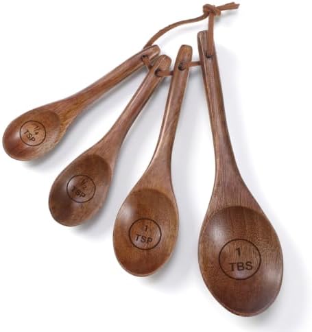 Nogeqi 4PCS Wooden Measuring Spoons Set, Natural Acacia Wooden Table