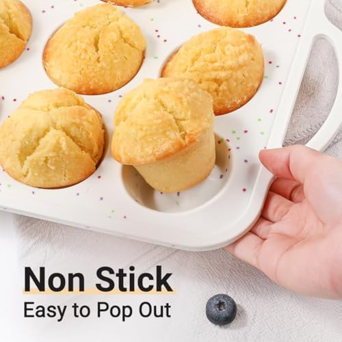 Silicone Muffin Pans for Baking, Metal Reinforced Frame 12 Cups
