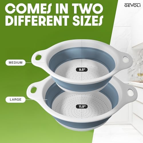 Collapsible Colanders (2 Pack Set) Food Strainers with Over-Sink Water