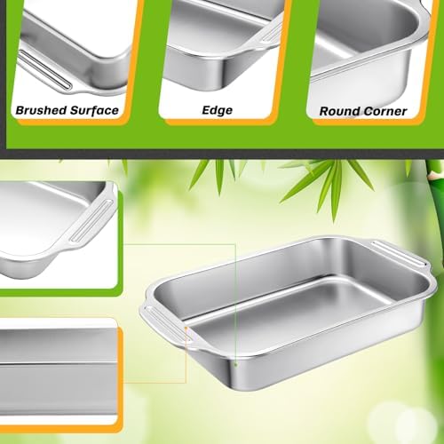 Funnymoom 2 Pcs 15 x 10 Inch Stainless Steel Cake Pan with Handle
