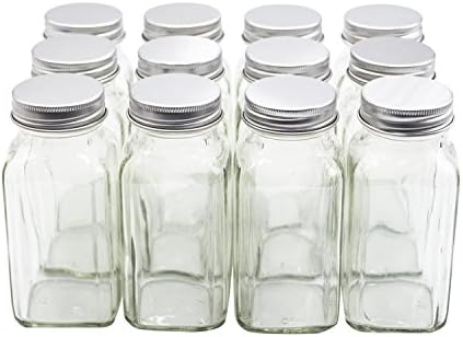 12 pieces of French Square Glass Spice Bottles 6 oz Spice Jars with