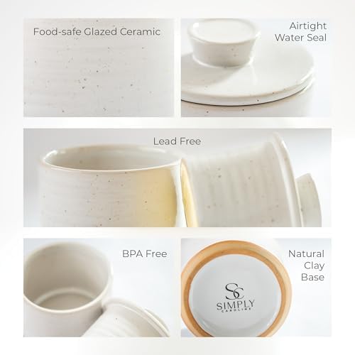 Large Butter Crock with Lid - 4.3 x 4.3" Ceramic French Butter Dish