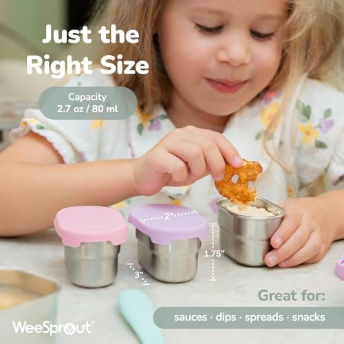 WeeSprout Stainless Steel Dip Containers with Leakproof Silicone Lids