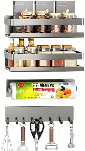 4 Pack Metal Magnetic Shelf, Small Kitchen Organization
