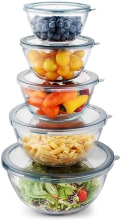 Cuiselct 5pcs Glass Mixing Bowls with Lids Set, Nesting Mixing Bowls