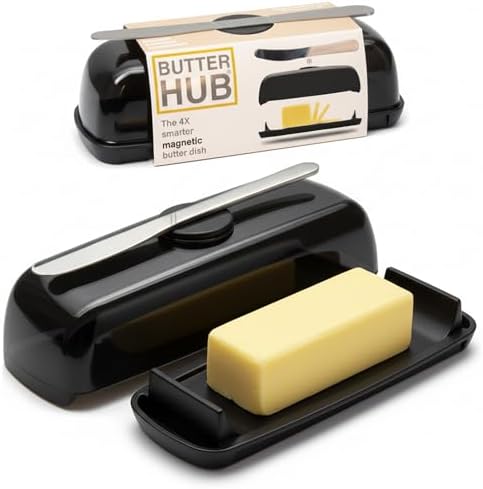 Butter Hub Magnetic Black Butter Dish with Lid & Knife, Plastic, US
