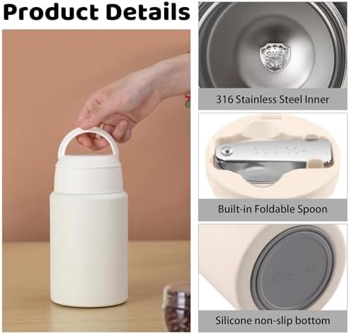 Thermo for Hot & Cold Food, 25oz Insulated Food Jar with Handle Spoon