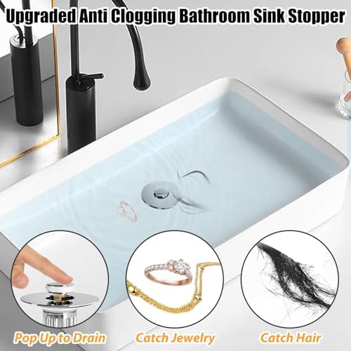 Anlige Bathroom Sink Drain Strainer, 2PCS 3in1 Pop Up Bathroom Sink