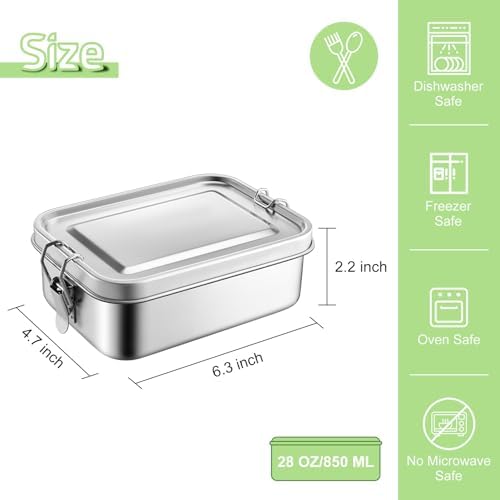 TeamFar Stainless Steel Bento Box, 28oz/850ML Small Metal Lunch Box
