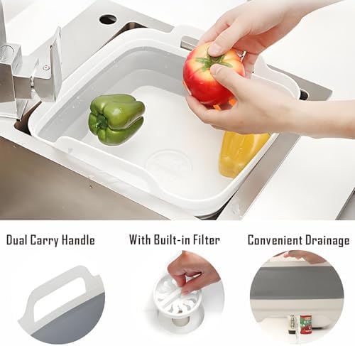 Collapsible Dish Basin with Drain Plug, 9L, Grey