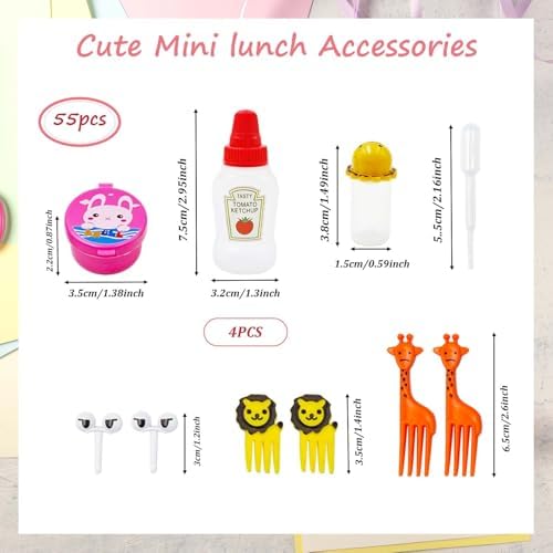 55-Pack Bento Box Accessories & Mini Condiment Bottles Set