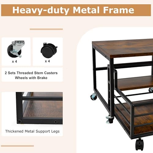 Mini Fridge Stand with Storage Moblie Fridge Table with Drawer Basket