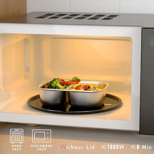2 Pack 316 Stainless Steel Bento Box, 2-Compartment Microwave-Safe