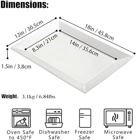 18" x 12" Large Serving Platters Set of 2, Porcelain Serving Trays