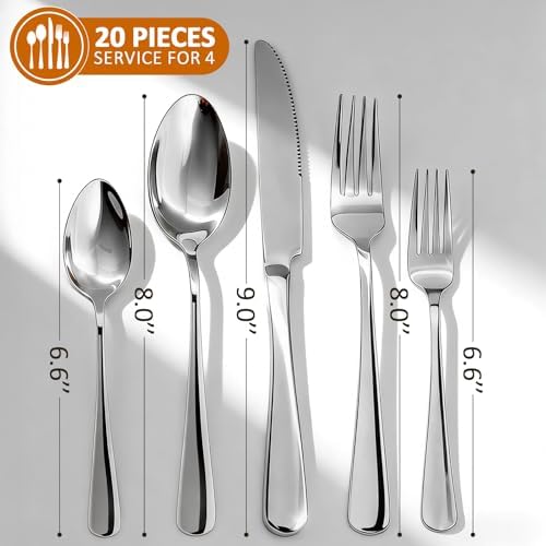 20 Piece Silverware Set, Kitchen Utensils Set for Restaurant & Home