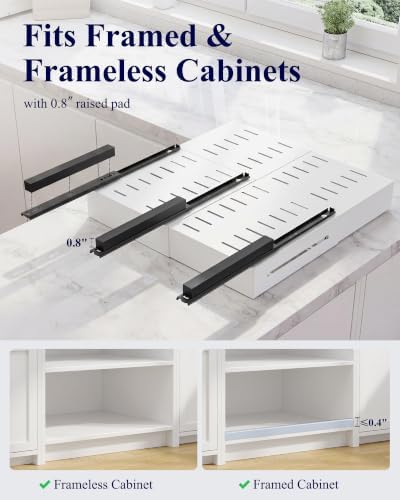 Kitsure Pull Out Cabinet Organizer - 2 Pack(12.6"-21" D x 12"-20.4" W) Expandable Sliding Cabinet Shelves, Smooth Glide Drawer Organizer, Kitchen & Pantry Storage, Framed & Frameless Cabinets