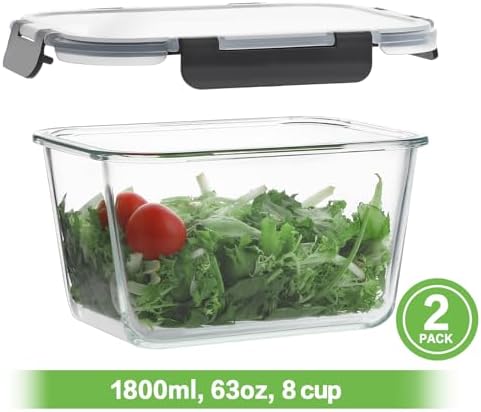 4 Pieces 63oz Large Glass Food Storage Containers with Lids