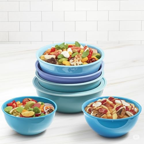 Alpine Cuisine 5 Piece Mixing Bowl Set with Lids Nesting Plastic Bowls