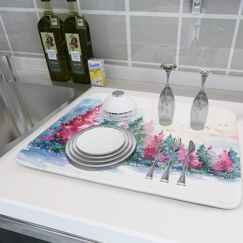 Christmas Dish Drying Mat 18 X 24 in Decorative Drainer Pad for