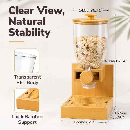 Bamboo Cereal Dispenser Countertop, 2L Airtight Single Pack