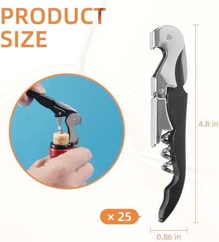 25 Pack Black Wine Opener Bulk Waiter Corkscrew Wine Opener Upgraded
