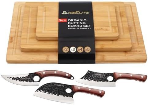 SliceElite 3 PCs Butcher Knife and Bamboo Cutting Board Set