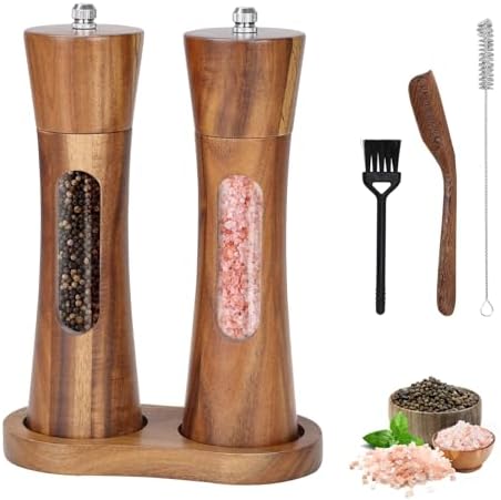 Wooden Salt and Pepper Grinder Set, 8 Inch Manual Pepper Mill