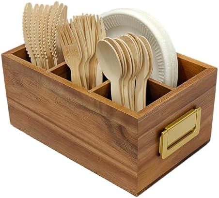 Acacia Silverware Holder for Party with Handle - Paper Plate Holders