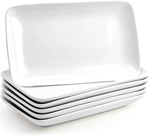 Foraineam Rectangular Salad Plates, 10 Inch White Porcelain Dessert