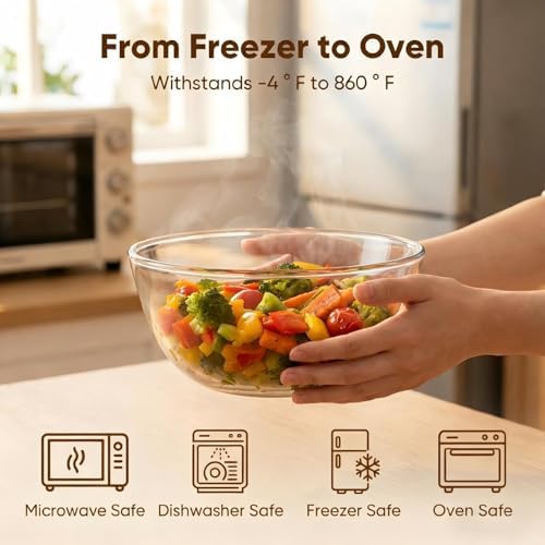 Borosilicate Glass Mixing Bowls Set of 3 (2.8/2.2/1.1QT) for Baking