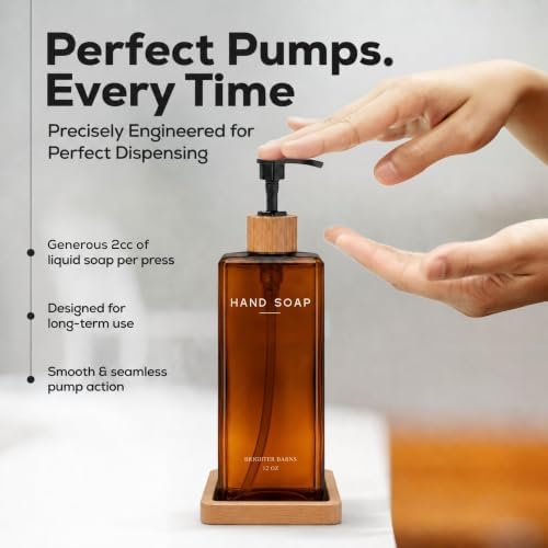 Amber Glass Hand and Dish Soap Dispenser Set by Brighter Barns - 12oz