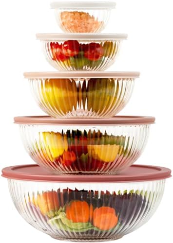 Glass Mixing Bowls with Lids, 5 PCS Set
