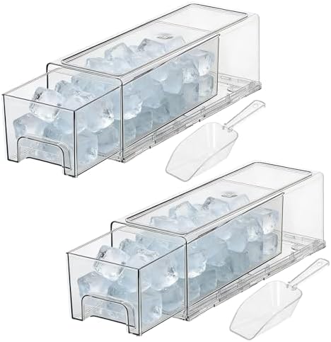 2 Set Clear Stackable Freezer Ice Bins with Scoop