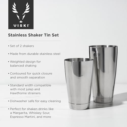 Viski Stainless Steel Shaker Tins for Cold Brew Cocktails, Margarita