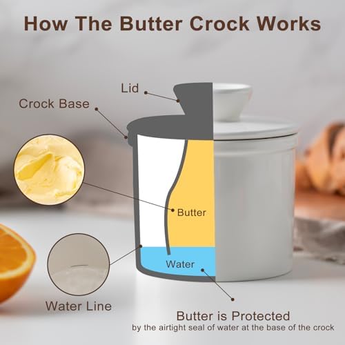 Butter Crock with Lid for Countertop, Butter Dish, Butter Keeper