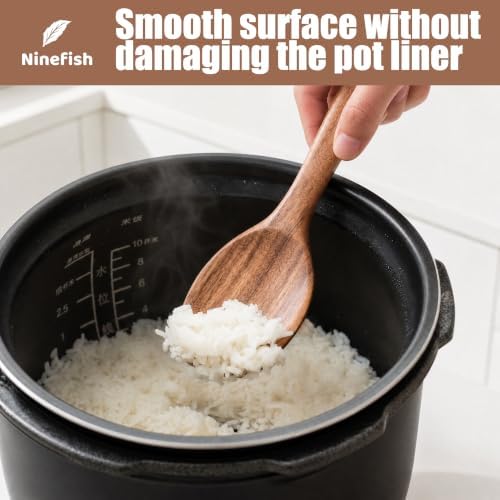Ninefish Acacia Wood Rice Paddle Set, 2-Piece Non-Stick Wooden