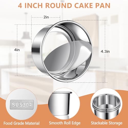 4-Inch Cake Pans, Removable Bottom, 304 Stainless Steel, Set of 4