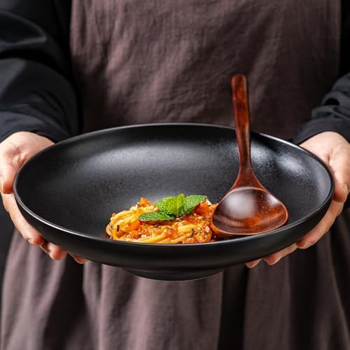 Ceramic Serving Bowls with Wooden Spoons Set of 2, Large Serving Bowl
