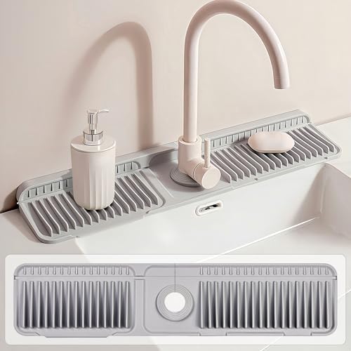 23.6 inch Silicone Faucet Mat for Kitchen Sink - 6° Slope & Fasten