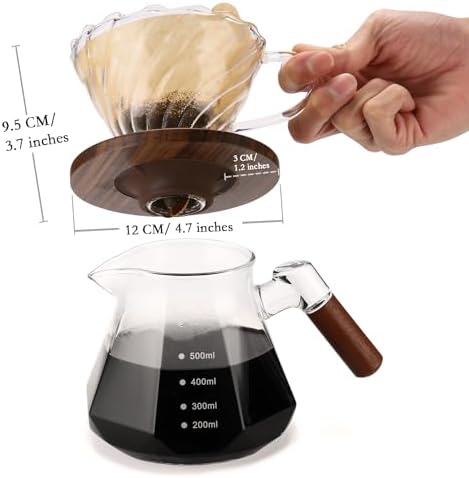 Lalord Pour Over Coffee Dripper, Borosilicate Glass with Walnut