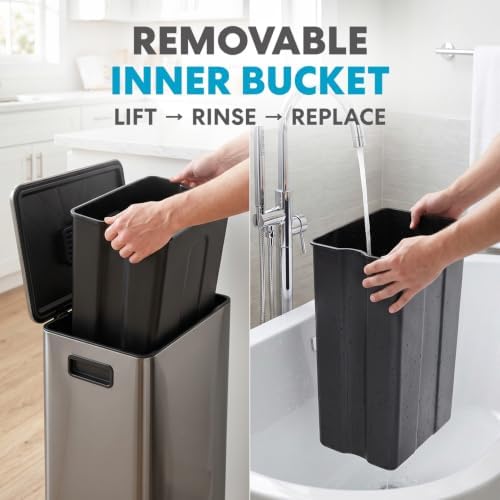 SIMPLI-MAGIC 13 Gallon Stainless Steel Step Trash Can, Black