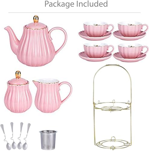 Jusalpha Fine China Pink Coffee Cup/Teacup Set, 7 OZ Cups& Saucer