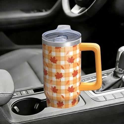 30 oz Fall Insulated Tumbler with Handle & Straw for Autumn Leaves